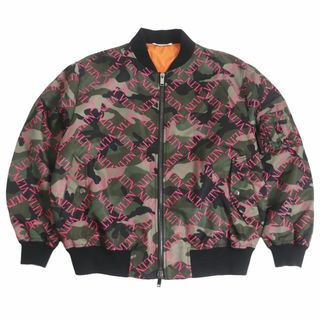 ヴァレンティノ(VALENTINO)の美品□19SS VALENTINO/ヴァレンティノ VLTNロゴ カモフラ柄 WZIP 中綿入り MA-1/ボンバージャケット/ブルゾン カーキ系 44 伊製 正規品(ブルゾン)