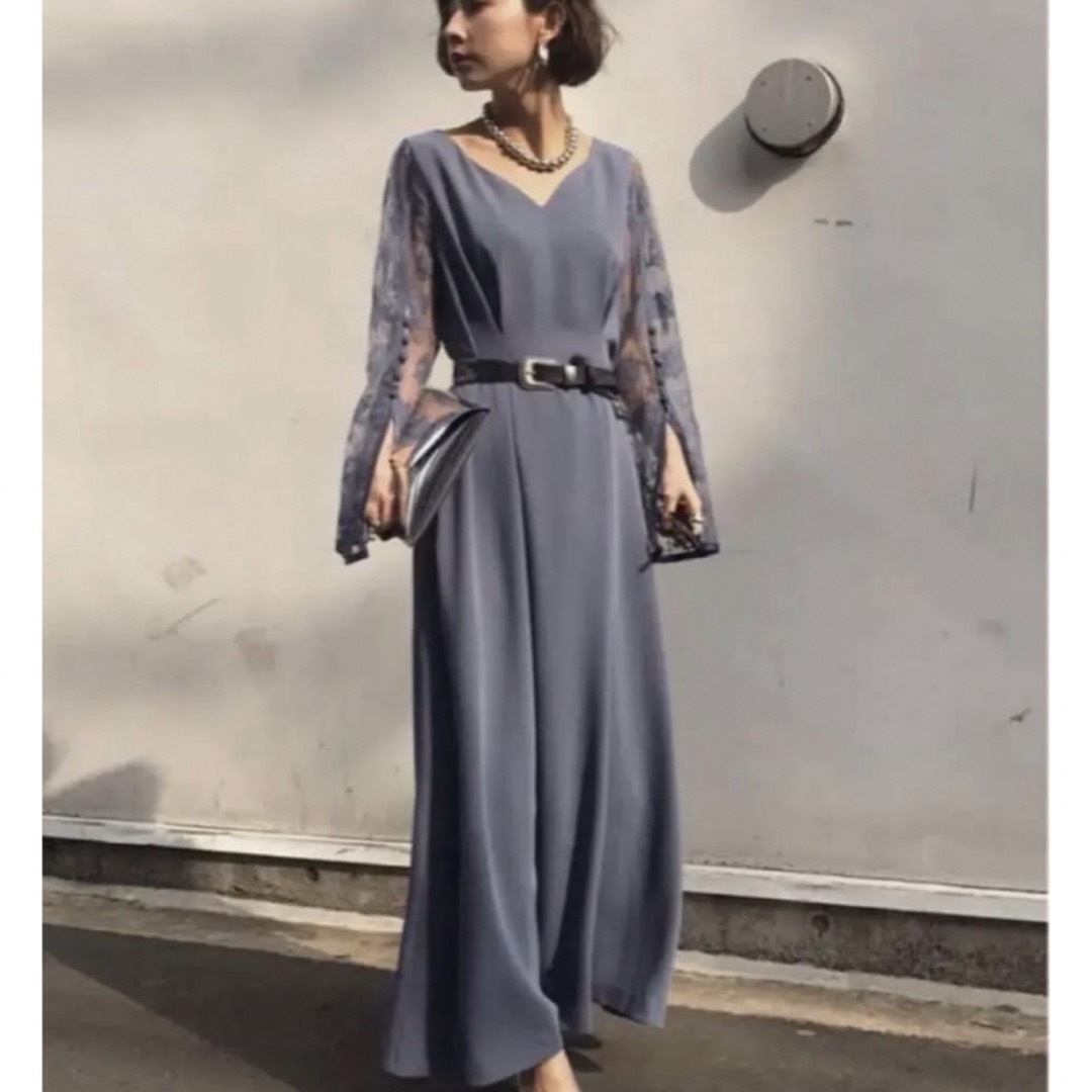 Ameri VINTAGE - LACE SLEEVE REFINED DRESS ブルー の通販 by Kshop