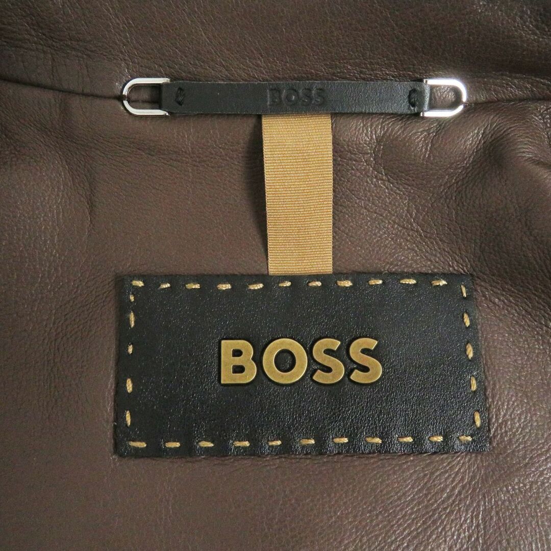 HUGO BOSS(ヒューゴボス)の極美品□BOSS ヒューゴボス ナッパレザー レギュラーフィット ハンドワックス ロゴボタン ラムレザージャケット ブラウン 44 正規品 メンズ メンズのジャケット/アウター(レザージャケット)の商品写真