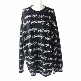 バレンシアガ(Balenciaga)の未使用品★正規品 20AW BALENCIAGA バレンシアガ 625984 スクリブル ジャガードロゴ オーバーサイズ 長袖ニット/セーター 黒×白 M 伊製(ニット/セーター)