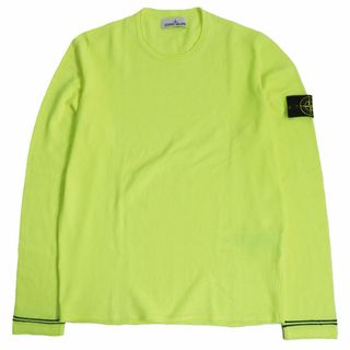 ストーンアイランド(STONE ISLAND)の美品□STONE ISLAND/ストーンアイランド 641556989 ロゴワッペン付き コットン100％ 長袖ニット/セーター ネオンイエロー L 伊製 正規品(ニット/セーター)