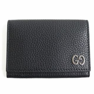 グッチ(Gucci)の極美品●GUCCI グッチ 473923 GGメタルパーツ 2つ折り レザー カードケース/名刺入れ ブラック イタリア製 メンズ ビジネス◎(名刺入れ/定期入れ)