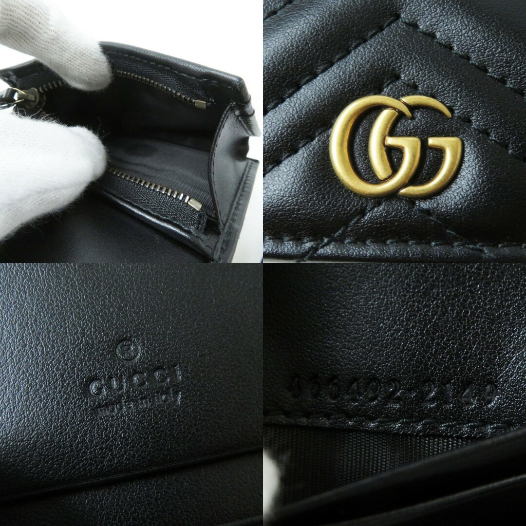 Gucci(グッチ)の未使用品◎イタリア製 GUCCI グッチ 466492 レディース GGマーモント 2つ折り レザー コンパクトウォレット／財布 ブラック×ゴールド金具 メンズのファッション小物(折り財布)の商品写真