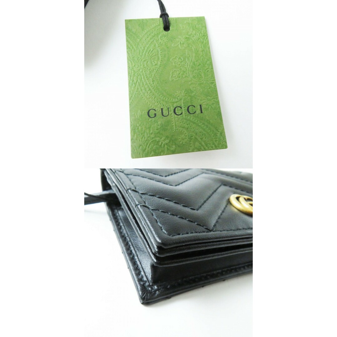 Gucci(グッチ)の未使用品◎イタリア製 GUCCI グッチ 466492 レディース GGマーモント 2つ折り レザー コンパクトウォレット／財布 ブラック×ゴールド金具 メンズのファッション小物(折り財布)の商品写真