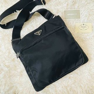 プラダ(PRADA)の美品＊PRADA ショルダーバッグ 肩掛け 前ポケット 三角ロゴ ナイロン 黒(ショルダーバッグ)