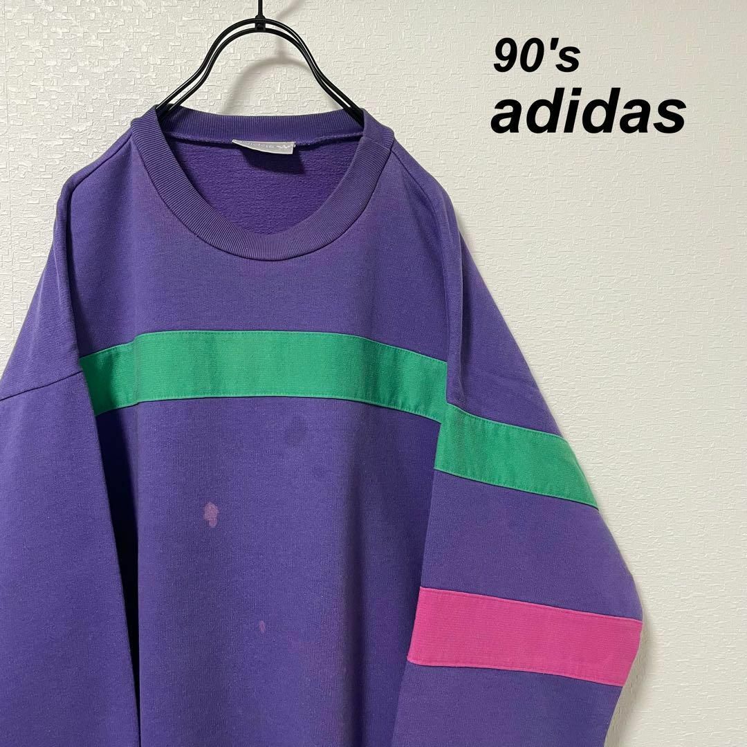 adidas - 90's アディダス/adidas スウェット 紫 袖プリント レトロ
