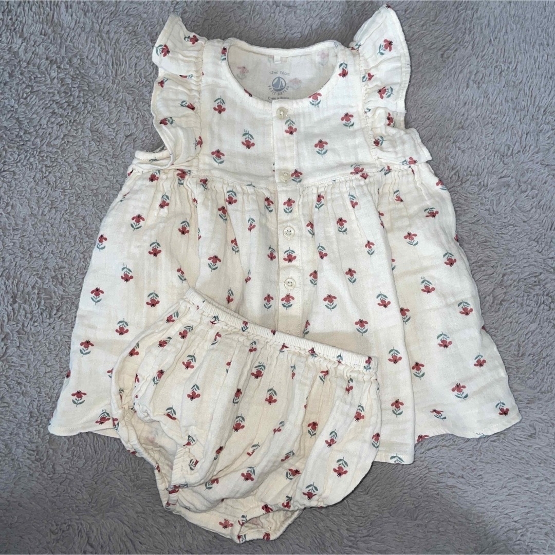 PETIT BATEAU - 美品プチバトー 12m/74cm ガーゼワンピース 上下セット