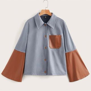 シーイン(SHEIN)のスエード　puレザー　バイカラー ブルー　ブラウン　ジャケット　春　薄手　s(その他)