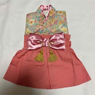 ベビー袴スタイ　ハンドメイド　花柄　お食い初め　初節句　女の子　赤ちゃん　着物(和服/着物)