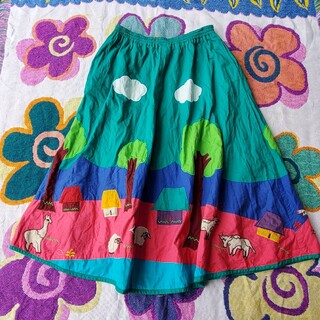 ヴィンテージ(VINTAGE)のUS vintage 動物 アルパカ パッチワーク カラフル メキシカンスカート(ロングスカート)