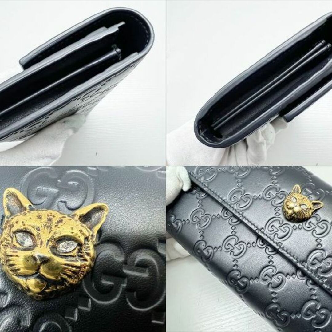 レア美品GUCCIグッチシマリネアキャット二つ折り長財布黒GG柄 レア美品GUCCIグッチシマリネアキャット二つ折り長財布黒GG柄