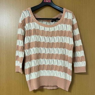 ミッシュマッシュ(MISCH MASCH)のミッシュマッシュ 七分袖 ニット ベージュ&ピンク(ニット/セーター)