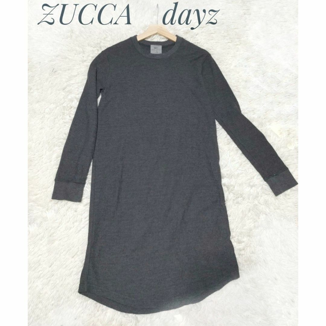 ZUCCa(ズッカ)のZUCCA　dayz 長袖ワンピース　Ｍサイズ　グレー　膝下 レディースのワンピース(ひざ丈ワンピース)の商品写真