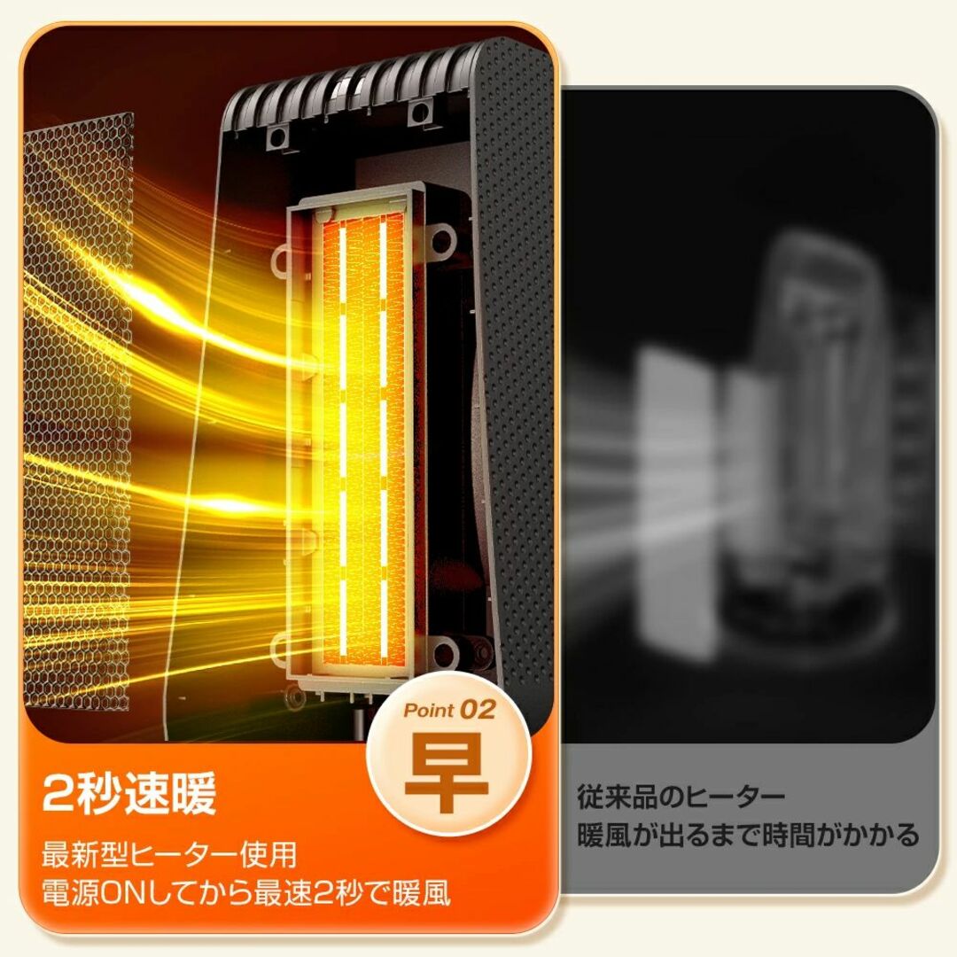 楽天1位／ 電気ヒーター セラミックヒーター 速暖 ファンヒーター 人感センサー スマホ/家電/カメラの冷暖房/空調(ファンヒーター)の商品写真