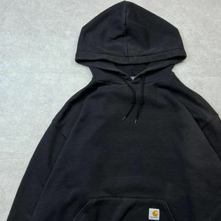 カーハート(carhartt)のカーハート　長袖パーカー　袖プリント　ブランドロゴ　古着　ブラック　黒　XL(パーカー)