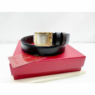 カルティエ(Cartier)の美品　カルティエ　サントス　ロゴバックル　ベルト　黒　コンビ　カット可能(ベルト)