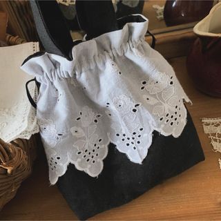 リネンバッグ　巾着バッグ　ハンドメイド(バッグ)