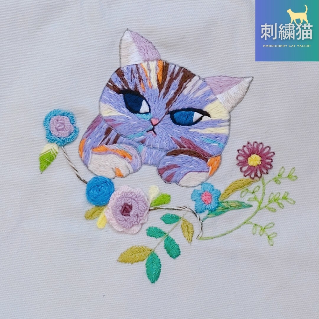 猫とお花のミニトートバッグ ハンドメイドのファッション小物(バッグ)の商品写真