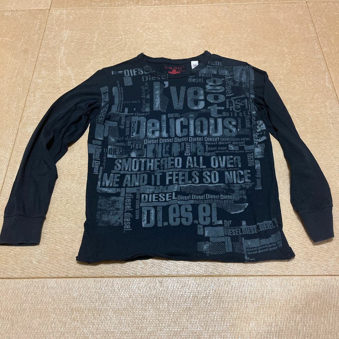 DIESEL(ディーゼル)のDIESEL カットソー ダメージロングTシャツ　プリント 黒 サイズS メンズのトップス(Tシャツ/カットソー(七分/長袖))の商品写真