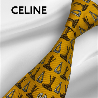 セリーヌ(celine)の【美品】CELINE ネクタイ 馬具柄 カラシ色 高級シルク スペイン製(ネクタイ)