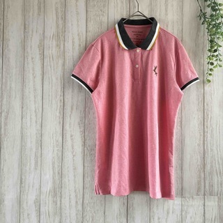 ジョルダーノ(GIORDANO)のGIORDANO【XL】トナカイ 刺繍 ポロシャツ ストレッチ ピンク(ポロシャツ)