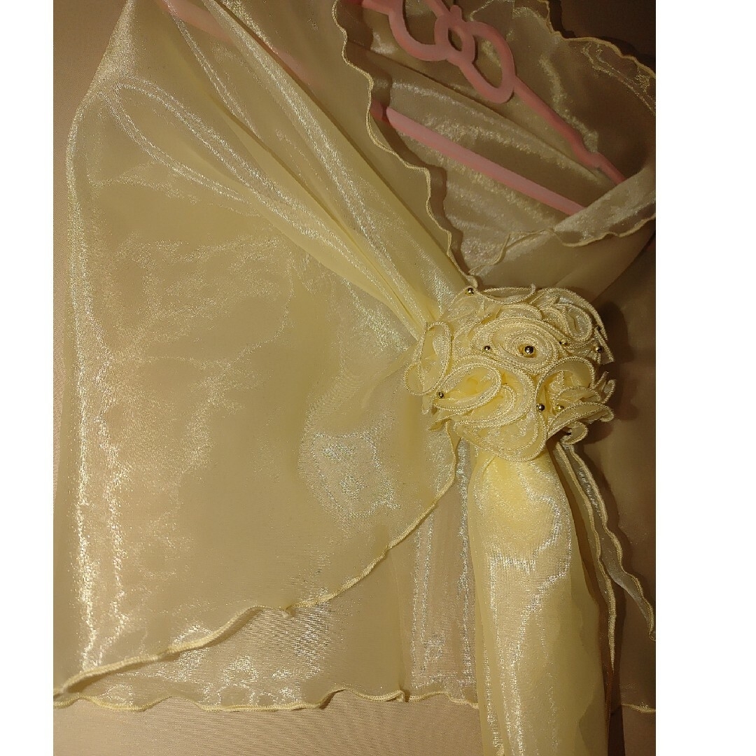 お花の留め具付きオーガンジーショール結婚式ドレスパール付きコサージュボレロ レディースのフォーマル/ドレス(その他)の商品写真