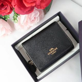 コーチ(COACH)のs706 美品 コーチ 折り財布ミニウォレットレザー ブラック黒 ラウンドジップ(財布)