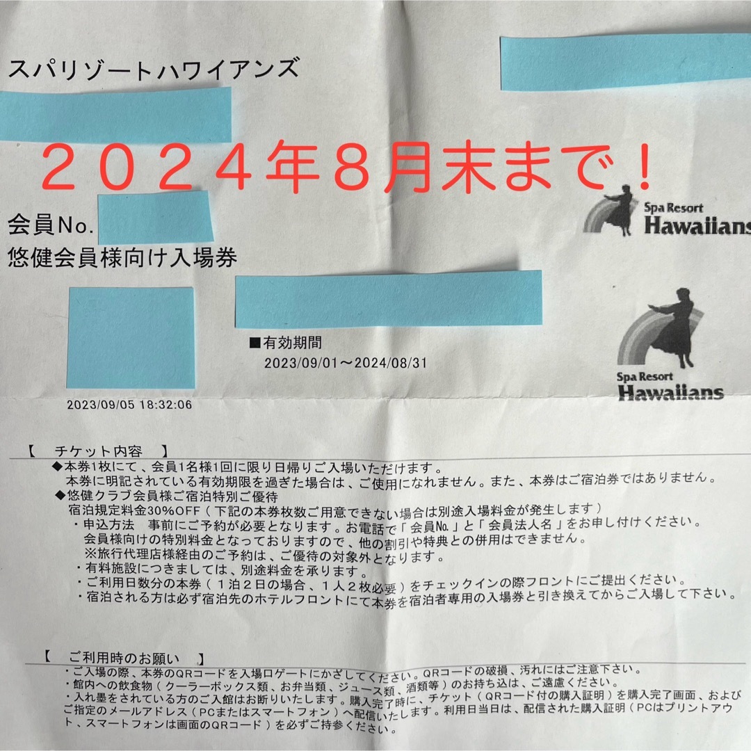 【超速発送】スパリゾートハワイアンズ入場券 チケットの施設利用券(遊園地/テーマパーク)の商品写真