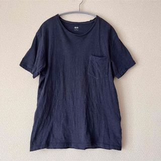 ユニクロ(UNIQLO)の【値下げ】ウォッシュスラブクルーネックT ネイビー　M(Tシャツ/カットソー(半袖/袖なし))