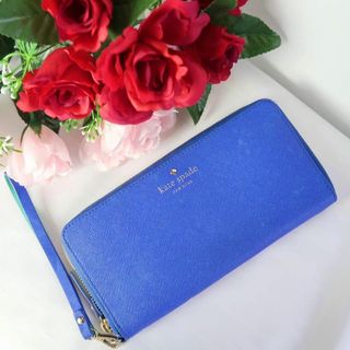 ケイトスペードニューヨーク(kate spade new york)のs714 ケイトスペード 長財布 ラウンドジップラウンドファスナーブルーレザー(財布)