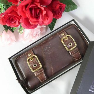 コーチ(COACH)のs720 コーチ 長財布 レザー ベルト ブラウン ラウンドジップ(財布)