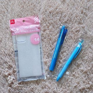 ダイソー(DAISO)のiPhone14用クリアハードカバー & ボールペン2本セット(iPhoneケース)