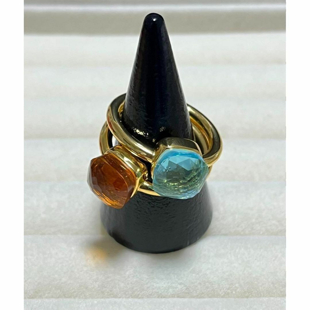 ブルー　ゴールド　ストーン　キャンディーリング指輪　ポメラート風　ヌードリング レディースのアクセサリー(リング(指輪))の商品写真