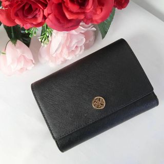 トリーバーチ(Tory Burch)のs722 トリーバーチ 三つ折り財布 レザー黒 ネイビー(財布)