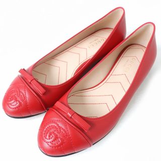 グッチ(Gucci)の未使用品△定価99,000円 GUCCI グッチ 680878 ダブルG ウィメンズ フラットバレエシューズ レザー レッド 赤 34 1/2 レディース 伊製 箱付(バレエシューズ)