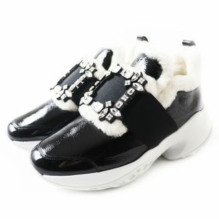 ロジェヴィヴィエ(ROGER VIVIER)の極美品◎正規品 伊製 ロジェヴィヴィエ RVW50629820OZQ08CE ViviRun ヴィヴィラン シャーリング パテントレザー スニーカー 36 黒白 袋付(スニーカー)