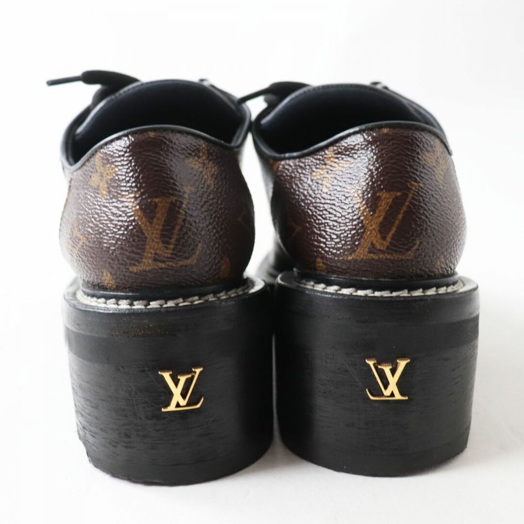 LOUIS VUITTON(ルイヴィトン)の美品◎伊製 LOUIS VUITTON ルイヴィトン LVボブール・ライン ダービー レディース レースアップシューズ モノグラム柄 茶×黒 36 袋付き レディースの靴/シューズ(その他)の商品写真