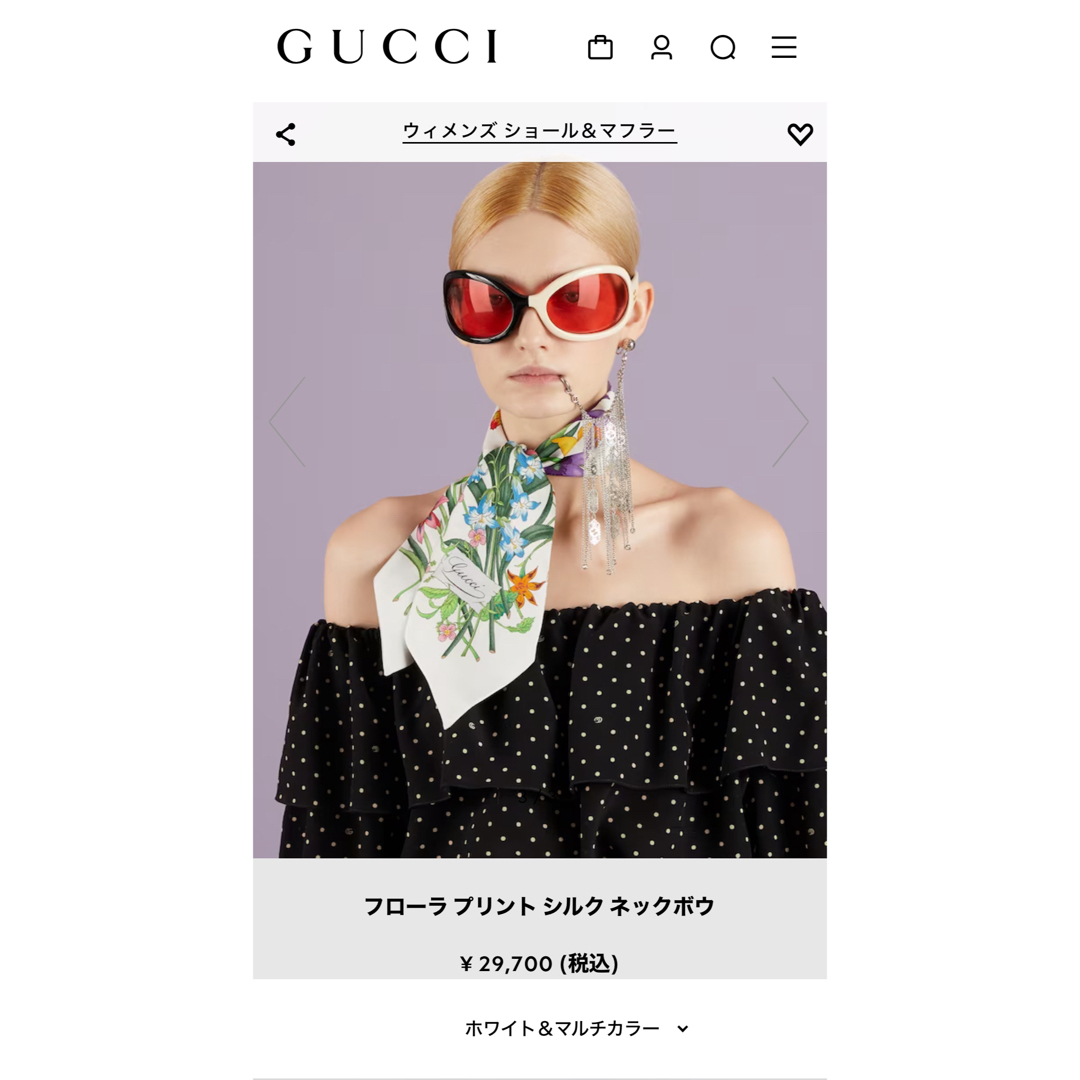 Gucci(グッチ)の新品未使用　GUCCI ネックボウ　フローラプリント　スカーフ レディースのファッション小物(バンダナ/スカーフ)の商品写真