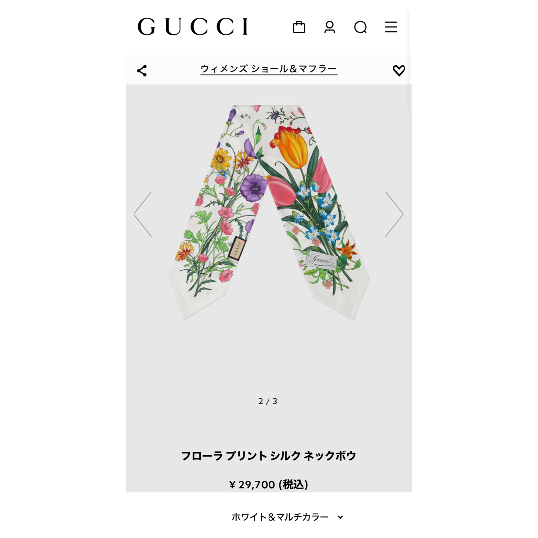 Gucci(グッチ)の新品未使用　GUCCI ネックボウ　フローラプリント　スカーフ レディースのファッション小物(バンダナ/スカーフ)の商品写真