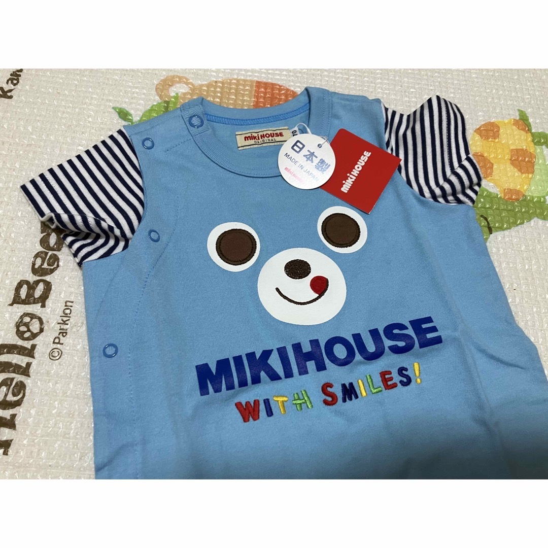 mikihouse(ミキハウス)の新品タグ付きミキハウス　プッチーお顔ドンカバーオール　　日本製 キッズ/ベビー/マタニティのベビー服(~85cm)(カバーオール)の商品写真