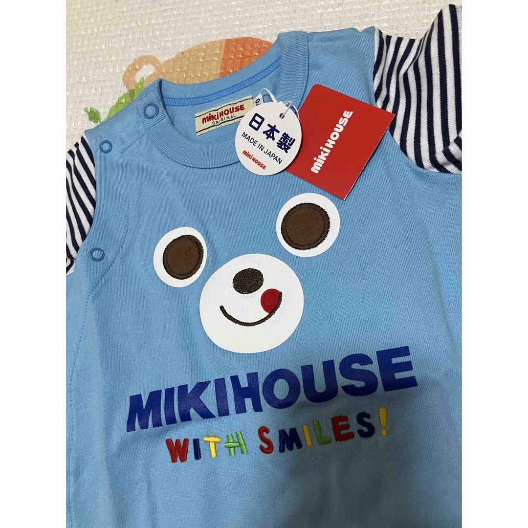 mikihouse(ミキハウス)の新品タグ付きミキハウス　プッチーお顔ドンカバーオール　　日本製 キッズ/ベビー/マタニティのベビー服(~85cm)(カバーオール)の商品写真