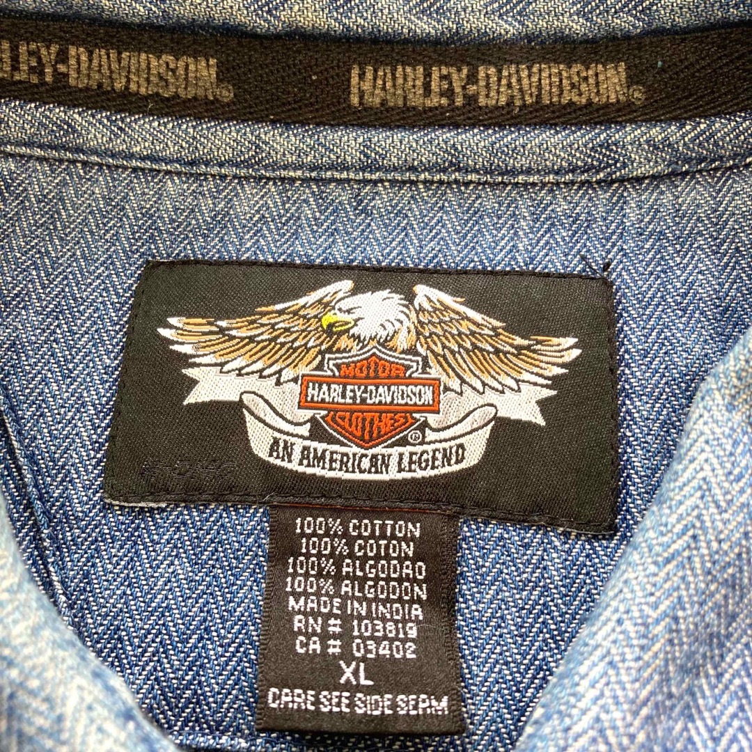 Harley Davidson(ハーレーダビッドソン)の【HARLEY DAVIDSON】ヘリンボーン デニムシャツ 刺繍 ワッペン メンズのトップス(シャツ)の商品写真