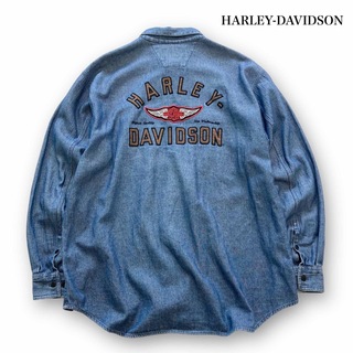 ハーレーダビッドソン(Harley Davidson)の【HARLEY DAVIDSON】ヘリンボーン デニムシャツ 刺繍 ワッペン(シャツ)