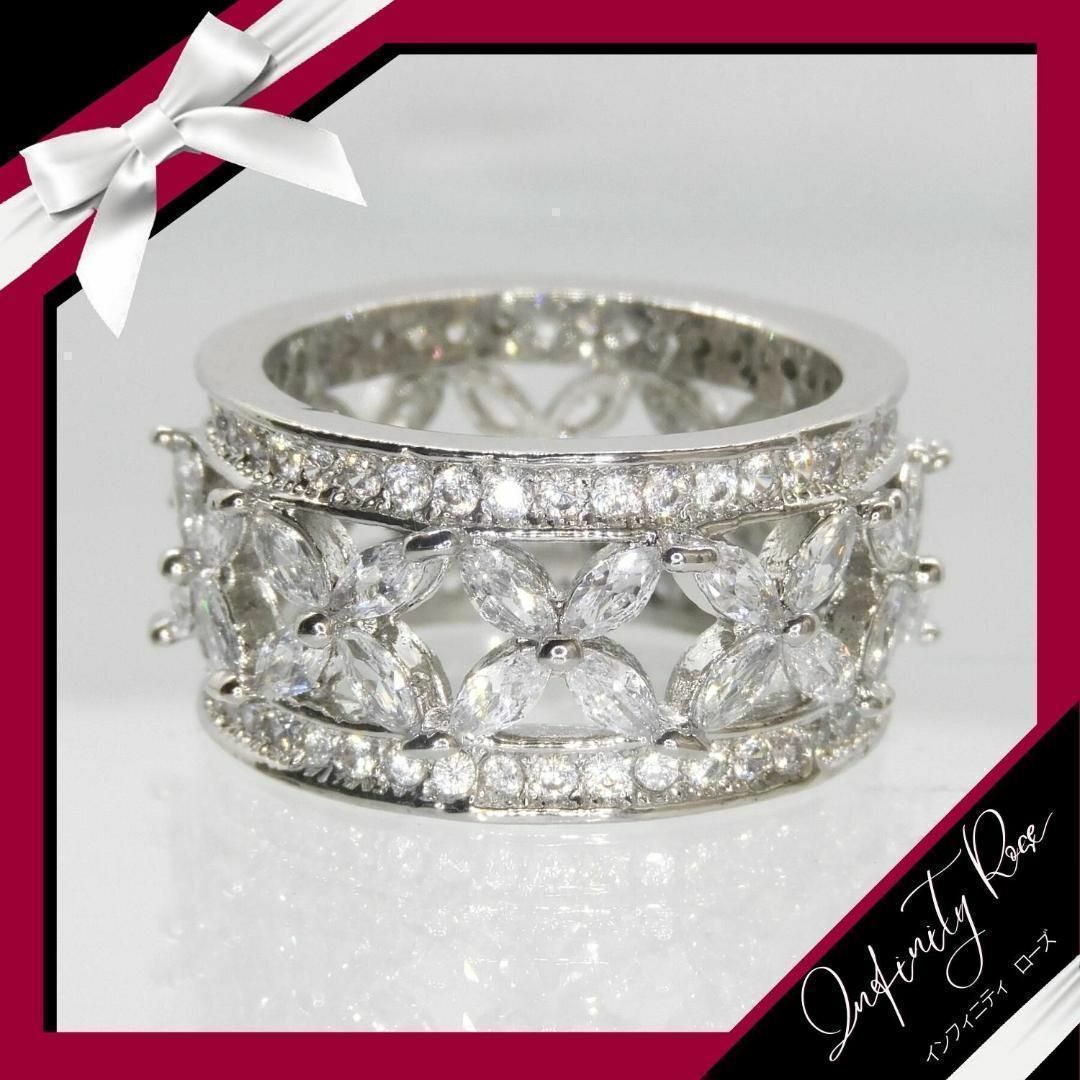 （1006）14号　シルバー豪華無数のフラワーワイドリング高品質　指輪 レディースのアクセサリー(リング(指輪))の商品写真
