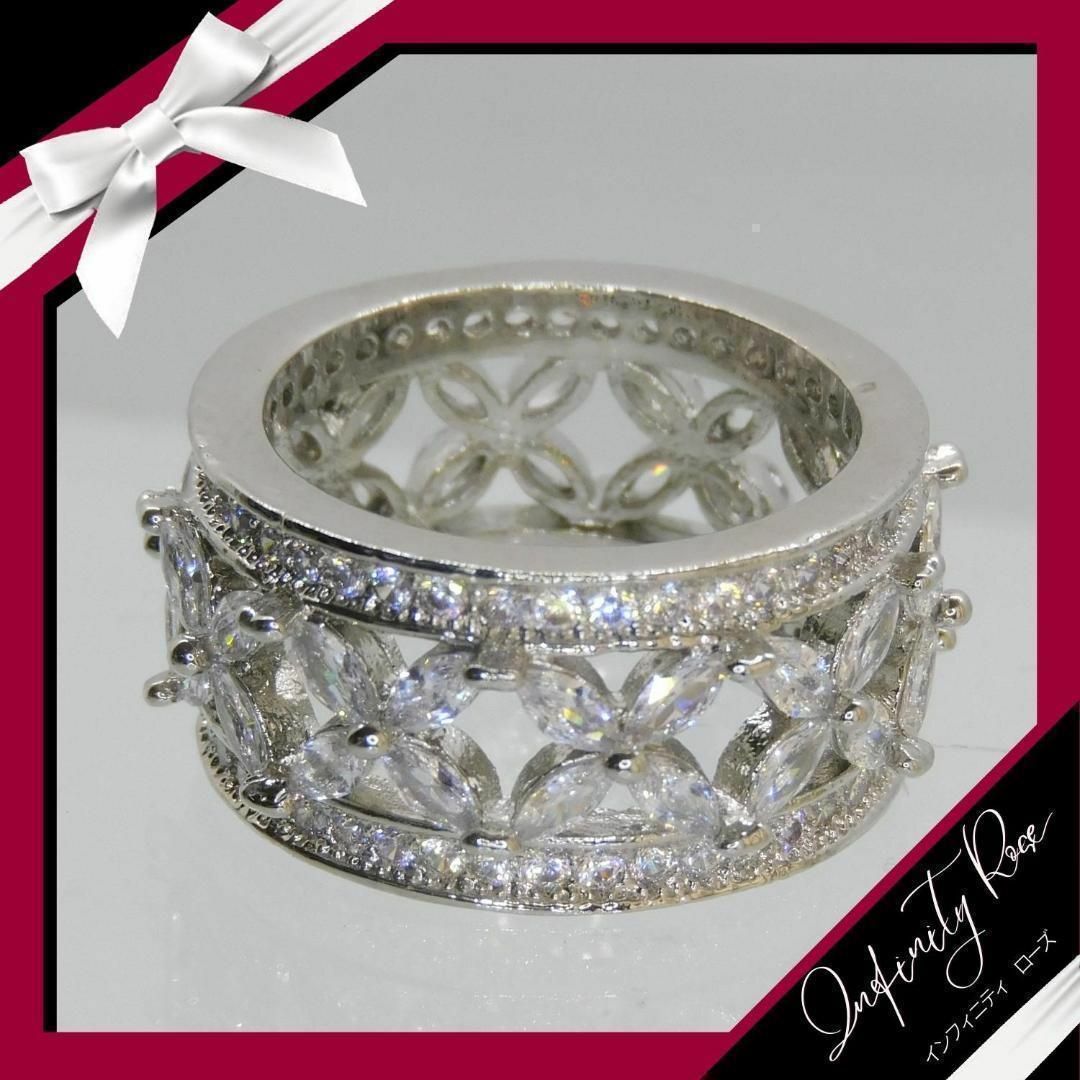 （1006）14号　シルバー豪華無数のフラワーワイドリング高品質　指輪 レディースのアクセサリー(リング(指輪))の商品写真