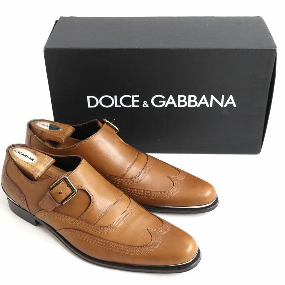 DOLCE&GABBANA(ドルチェアンドガッバーナ)の未使用品◆ドルチェ＆ガッバーナ メタルヒール ウイングチップ モンクストラップ ロングノーズ レザーシューズ 茶 8 メンズ 伊製 箱付 メンズの靴/シューズ(その他)の商品写真