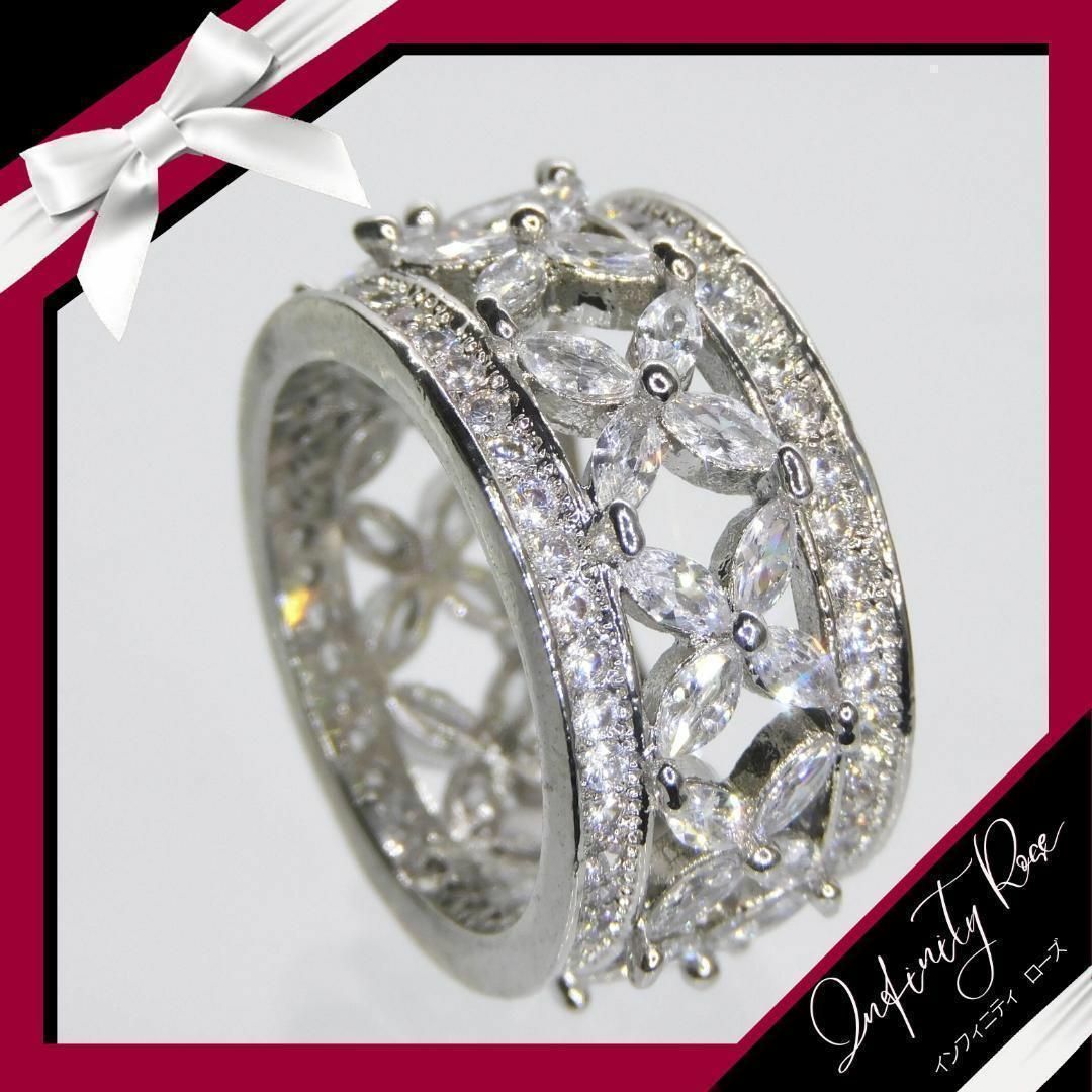 （1006）20号　シルバー豪華無数のフラワーワイドリング高品質　指輪 レディースのアクセサリー(リング(指輪))の商品写真