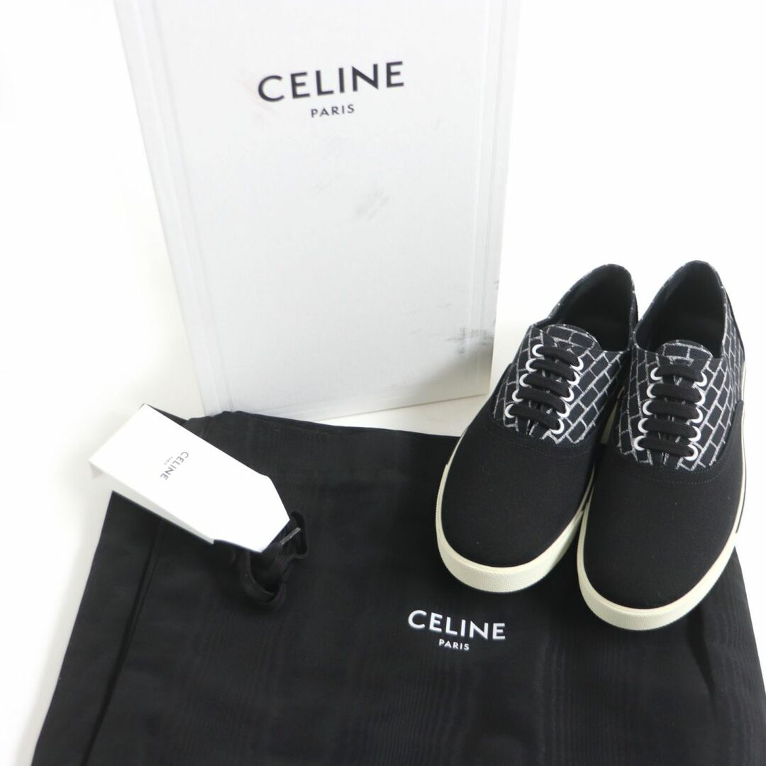 celine(セリーヌ)の未使用品□CELINE/セリーヌ　レンガ　総柄　レースアップ　ローカット　キャンバススニーカー　ブラック　41　イタリア製　箱・袋・ヒモ付 t12-st30223-682 メンズの靴/シューズ(スニーカー)の商品写真