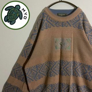 ヴィンテージ(VINTAGE)のリネン ニット セーター スウェット 総柄 立体 刺繍 太アーム 古着 レトロ(ニット/セーター)