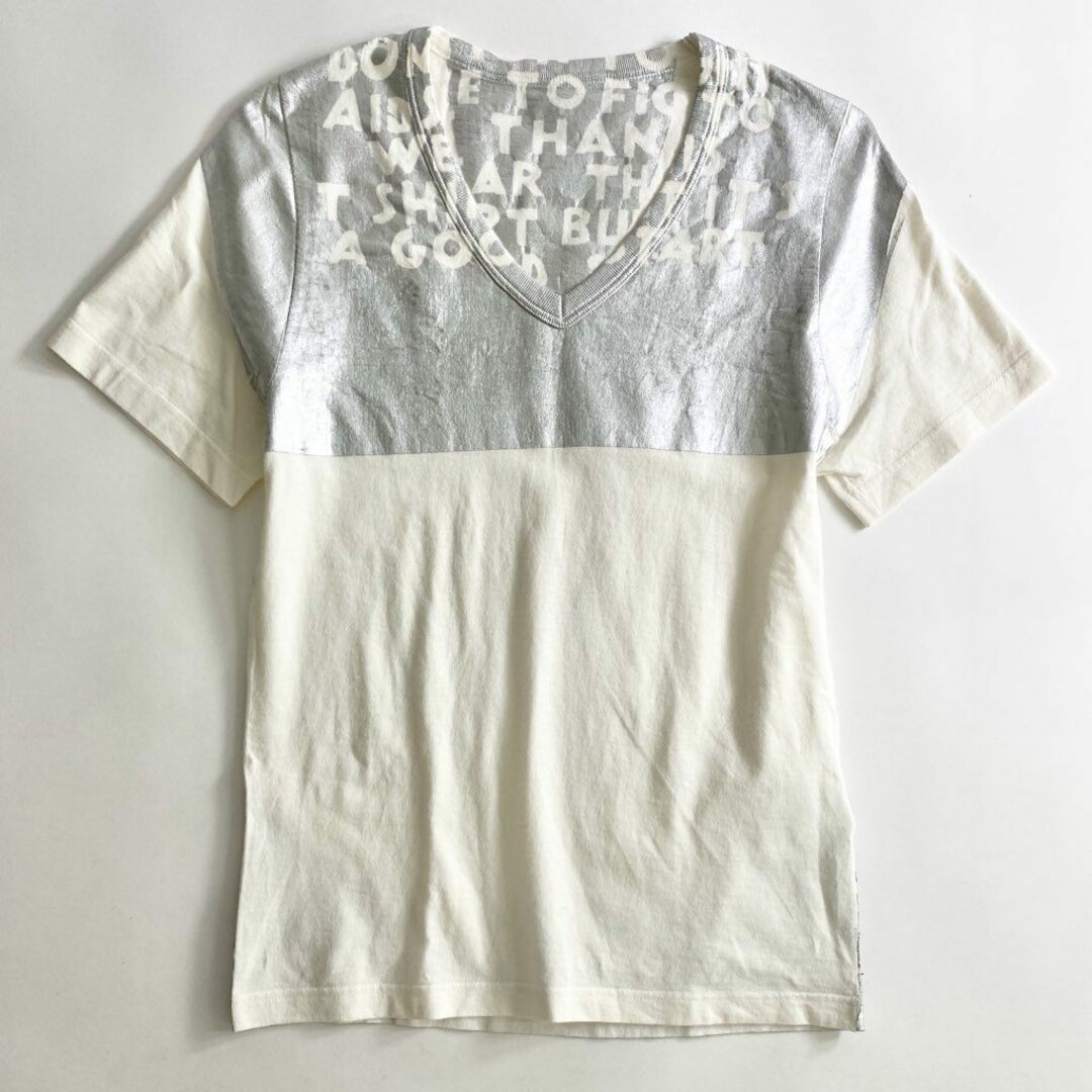 Maison Martin Margiela(マルタンマルジェラ)の51b25 Maison Margiela メゾンマルジェラ 英字プリント Tシャツ XS ホワイト シルバー カットソー TEE アルバニア製 メンズのトップス(Tシャツ/カットソー(半袖/袖なし))の商品写真